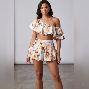 Floral Ruffle Women's Shorts Set